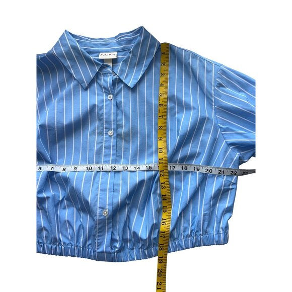 Ava & Viv Button-Up Crop Top Womens XXL Blue White Collared Long Sleeve Shirt - Picture 3 of 6